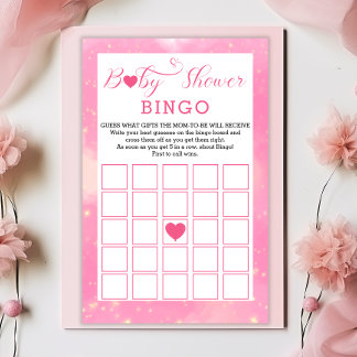 Papeterie Pink Watercolor Heart Baby shower BINGO Jeu