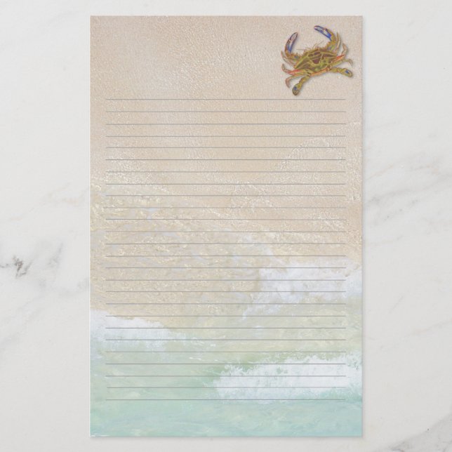 Papeterie Plage Sable Bleu Crabe Blanc Linéaire Papier (Devant)