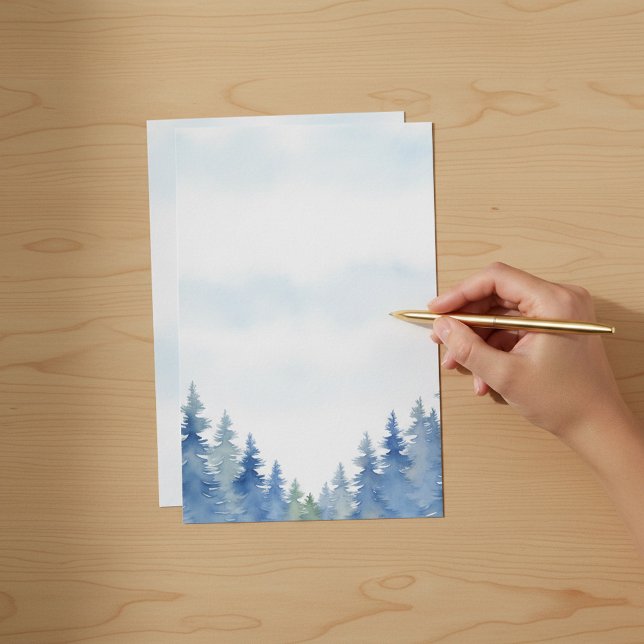 Papeterie Plaine de pins à thème hivernal (Winter themed pine trees plain stationery.)