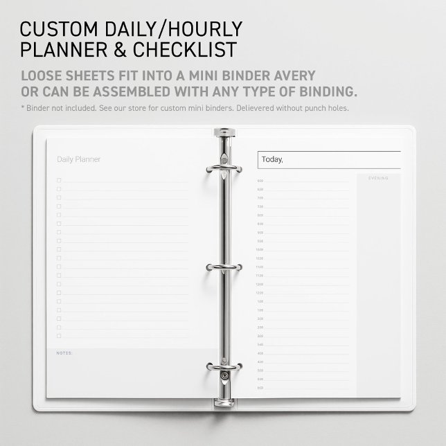Papeterie Planificateur quotidien personnalisé non daté en m (Editable Mini Binder Planner Insert Daily Undated Schedule Sheet for flexible Time Management Tool)