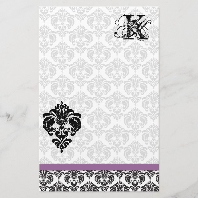 Papeterie Plum Ruban Noir Damas Monogramme Papier Recyclé (Devant)