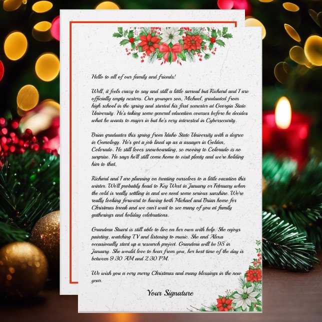 Papeterie Poinsettia Christmas Family Newsletter Votre texte (Créateur téléchargé)