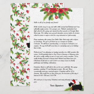 Papeterie Poinsettia Christmas Scottie Family Newsletter
