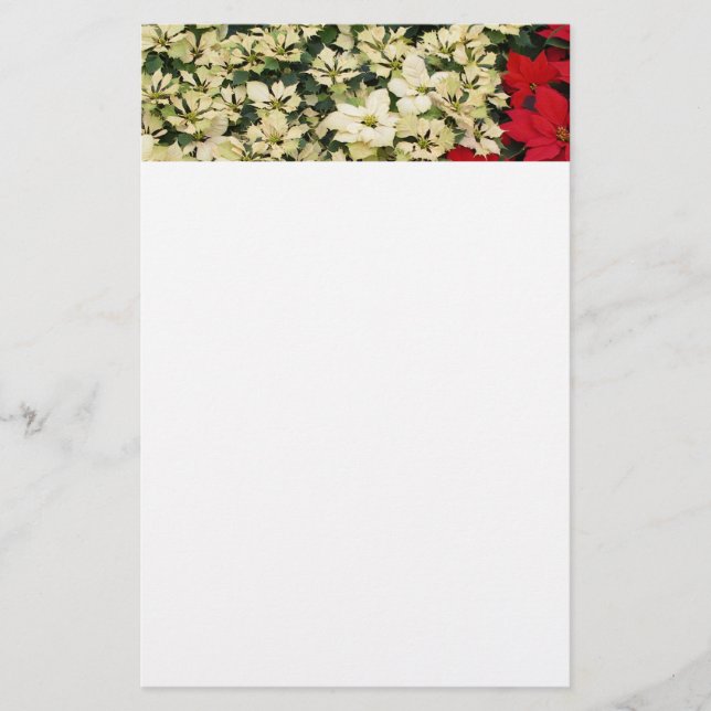 Papeterie Poinsettias blanches et rouges I Holiday Floral (Devant)