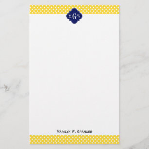 Papeterie Points blancs jaunes ananas Marine Blue Quatrefoil