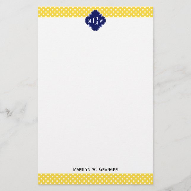 Papeterie Points blancs jaunes ananas Marine Blue Quatrefoil (Devant)