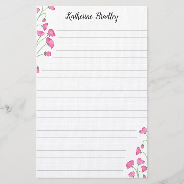 Papeterie Pois rose doux Floral Ajouter des noms Lined (Devant)