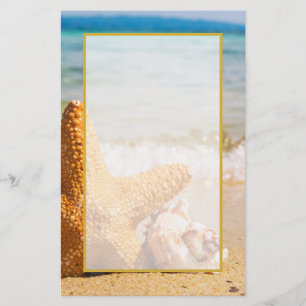 Papeterie Poisson étoilé et coquillages sur la plage