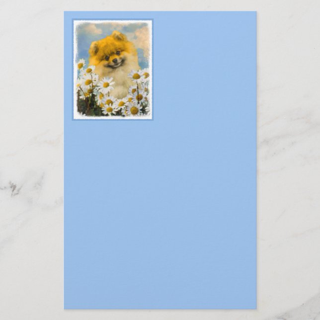 Papeterie Poméranien dans Daisies Peinture - Art Chien origi (Devant)