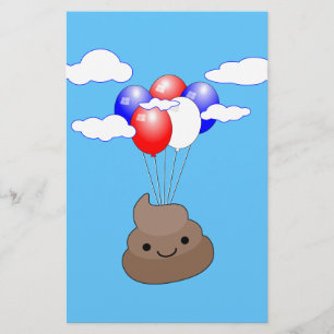 Papeterie Poo Emoji Voler Avec Des Ballons Dans Le Ciel Bleu