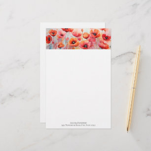 Papeterie Poppies d'aquarelle rouge dans un champ