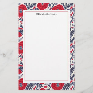 Papeterie Poppies Rouge Blanc Et Bleu Motif