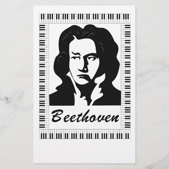 Papeterie portrait de Beethoven avec cadre de clé de piano (Devant)