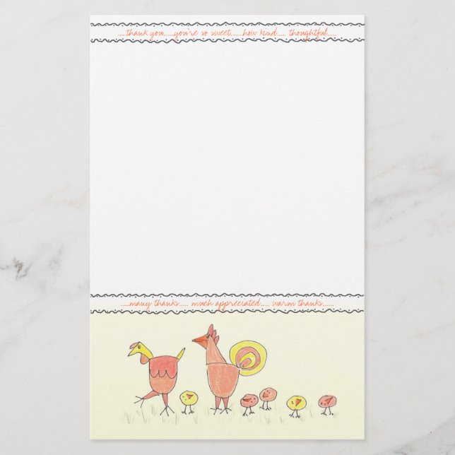 Papeterie Poulet Famille Merci Note Papier (Devant)