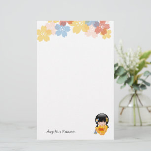 Papeterie Poupée d'été Kokeshi - Kimono Jaune Geisha Girl