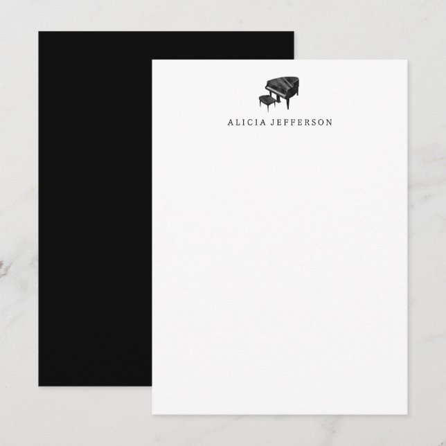 Papeterie pour piano - Cartes de notes pour piano  (Devant / Derrière)