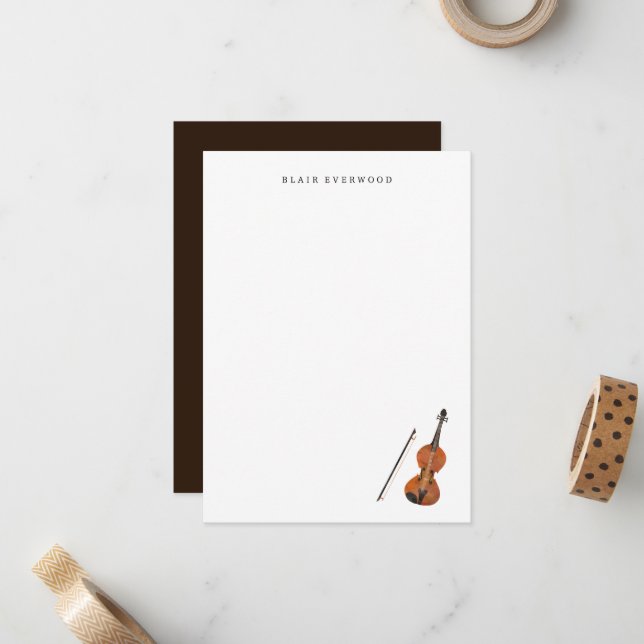 Papeterie pour violon - Cartes de notes pour violo (Devant/Arrière en situation)