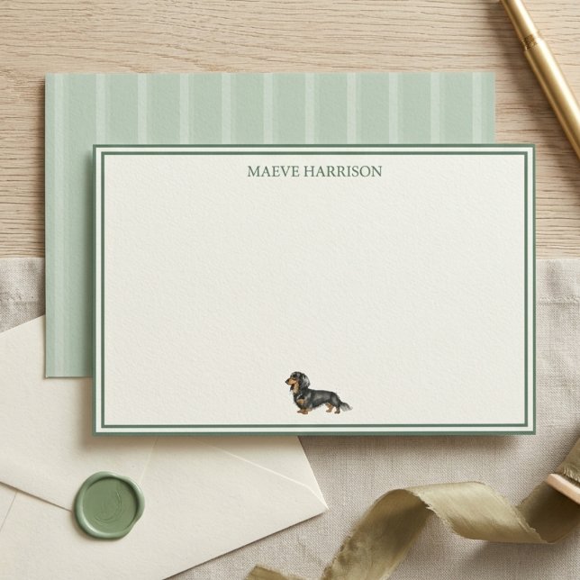 Papeterie Preppy Sage Green Stripe Dachshund (Preppy Sage Green Stripe Dachshund Stationery)