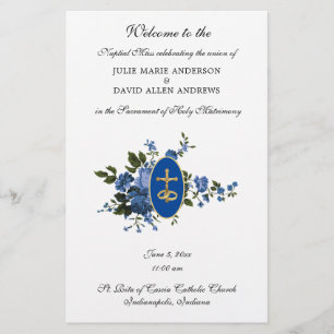 Papeterie Programme de mariage catholique Blue Elegant Papet