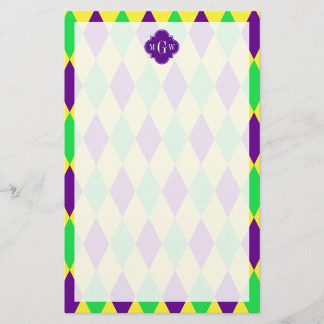 Papeterie Purple Yellow Green Harlequin Purp Quat 3 Monogram (Devant)