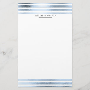 Papeterie rayures métalliques bleu moderne Monogram Papier à