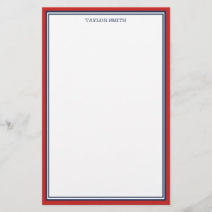 Papeterie Red & Navy Blue Borders Ajouter votre nom