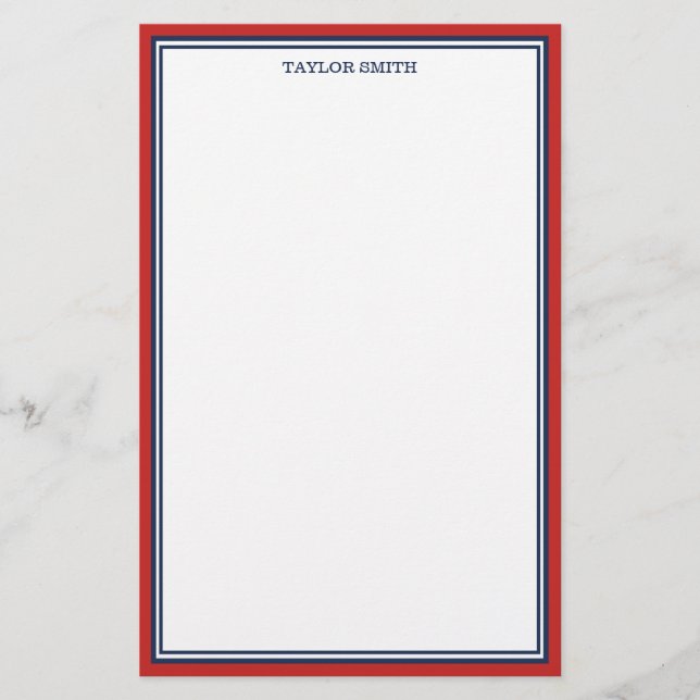 Papeterie Red & Navy Blue Borders Ajouter votre nom (Devant)