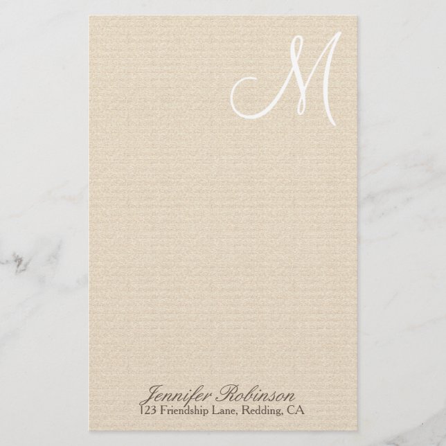 Papeterie Regard de toile rustique avec le monogramme blanc (Devant)