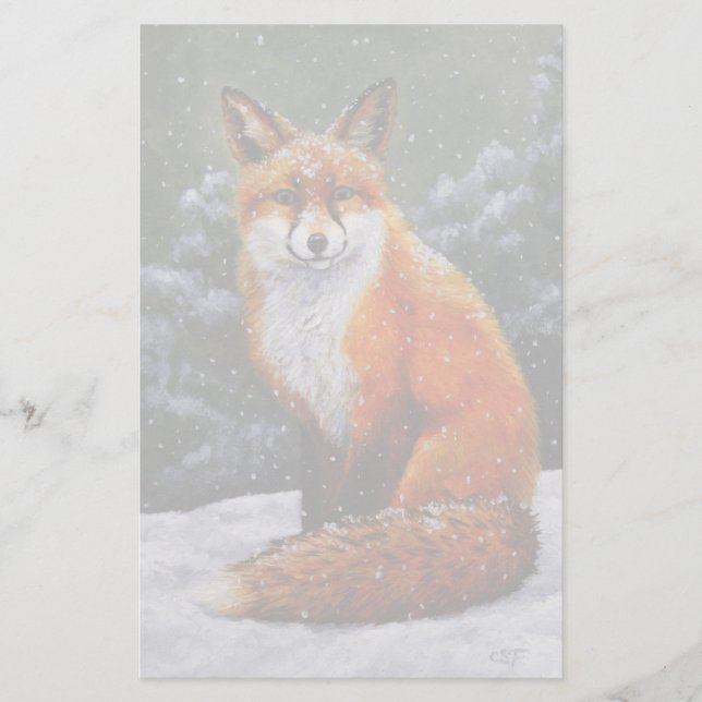 Papeterie Renard rouge mignon en neige hivernale (Devant)