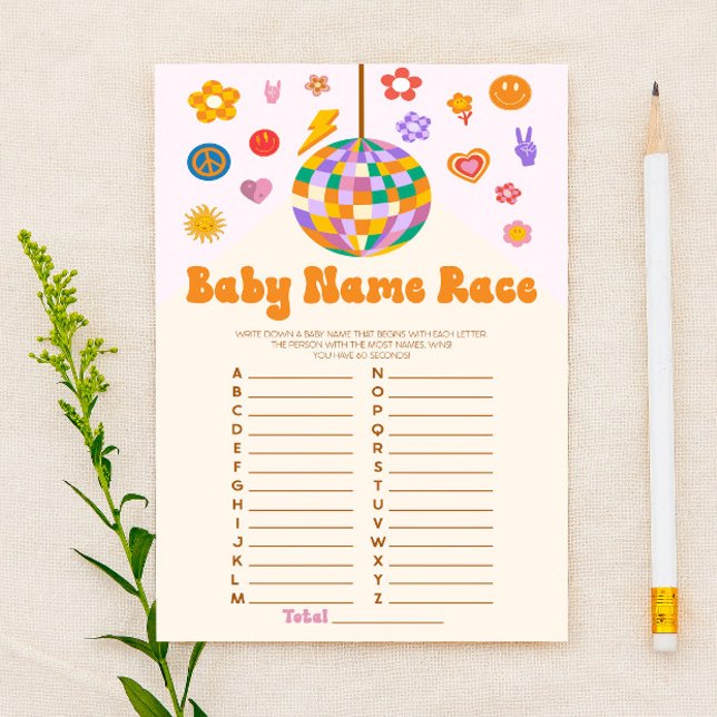 Papeterie Retro 70's Nom Course Baby shower Activité de jeu (Créateur téléchargé)