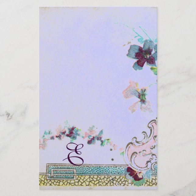 Papeterie ROMANTİCA Bleu rose Mariage Monogramme floral (Devant)