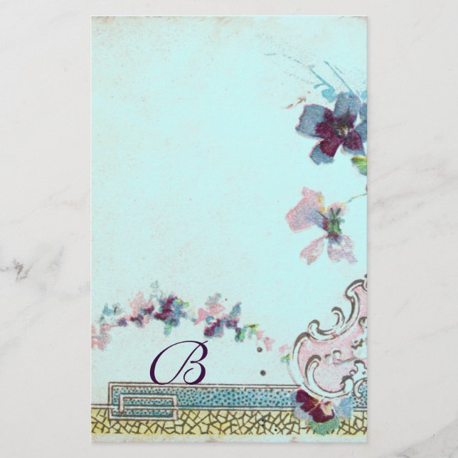Papeterie ROMANTİCA rose Turquoise bleu Mariage Floral Monog (Devant)