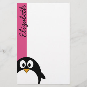 Papeterie rose et noir mignons de pingouin de bande dessiné