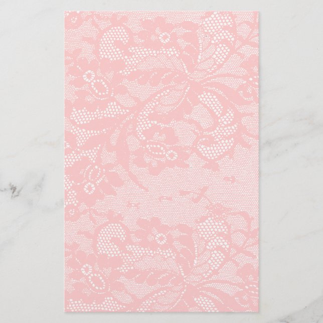 Papeterie Rose Pâle Floral Dentelle Élégante Féminine  (Devant)