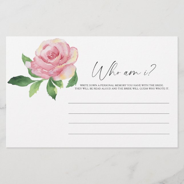 Papeterie Rose - Qui suis-je Jeu de douche nuptiale Papeteri (Devant)