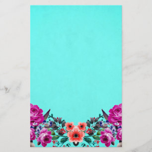 Papeterie Rose rouge et violet turquoise