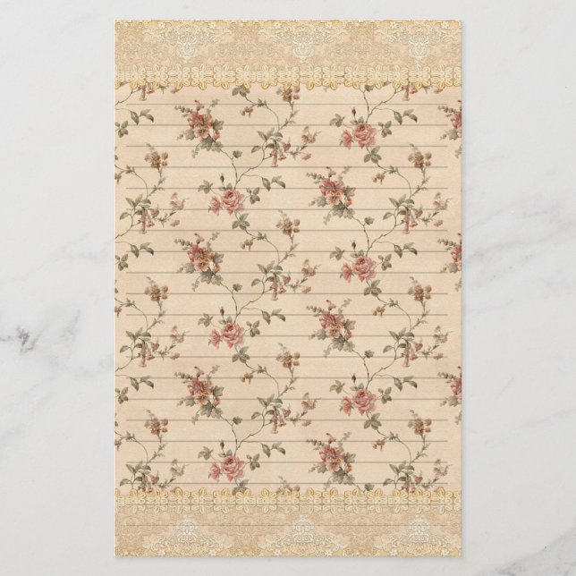 Papeterie rose victorien romance printanière motif (Devant)
