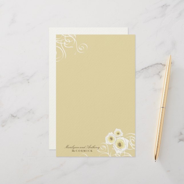 Papeterie Roses De Crème Et Frottent Élégant Mariage Romanti (Devant/Arrière en situation)