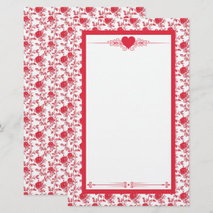 Papeterie Roses Rouges sur Papier à Lettres Toile De Jouy Bl