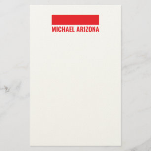 Papeterie Rouge & Blanc Minimaliste Simple Nom Plain