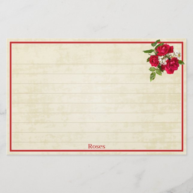 Papeterie Rouge Bouquet de rose florale Crème BG (Devant)
