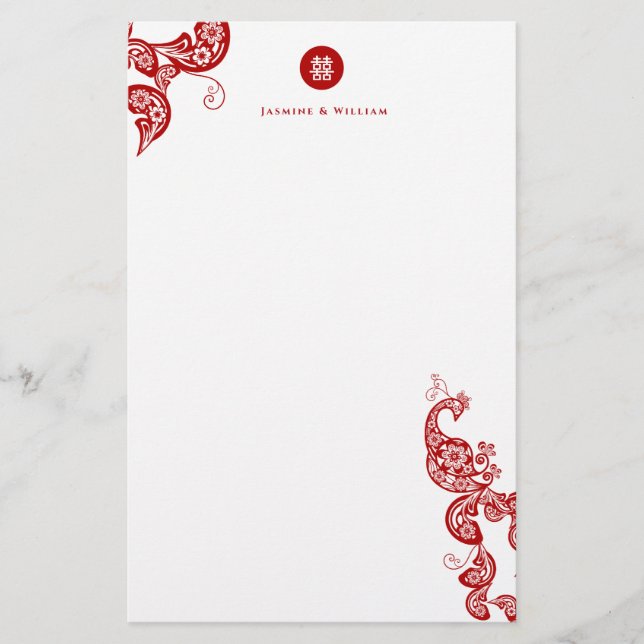 Papeterie Rouge Floral Boho Peacock Eastern Chic Mariage asi (Devant)