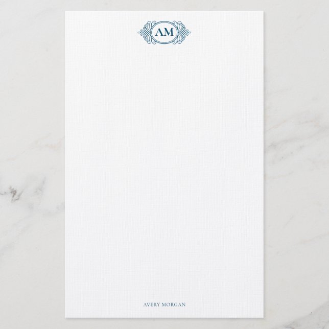 Papeterie Royal Monogram Crest Marine Bleu Personnalisé (Devant)