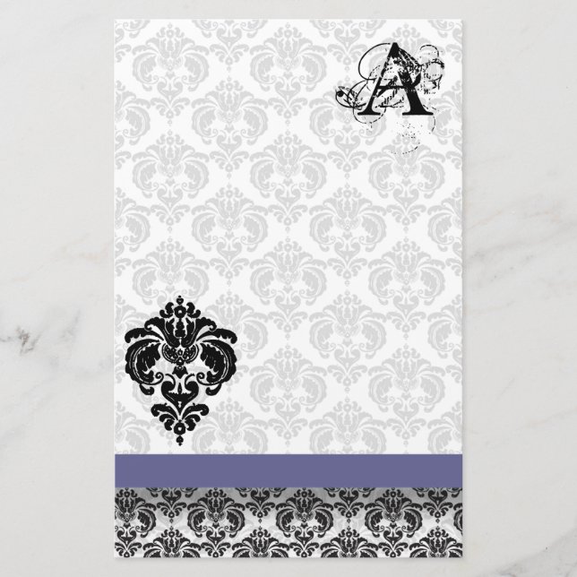 Papeterie Ruban bleu noir Damas Monogramme papier Recyclé (Devant)