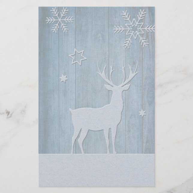 Papeterie Russe Bleu Bois Reindeer Pays Noël (Devant)