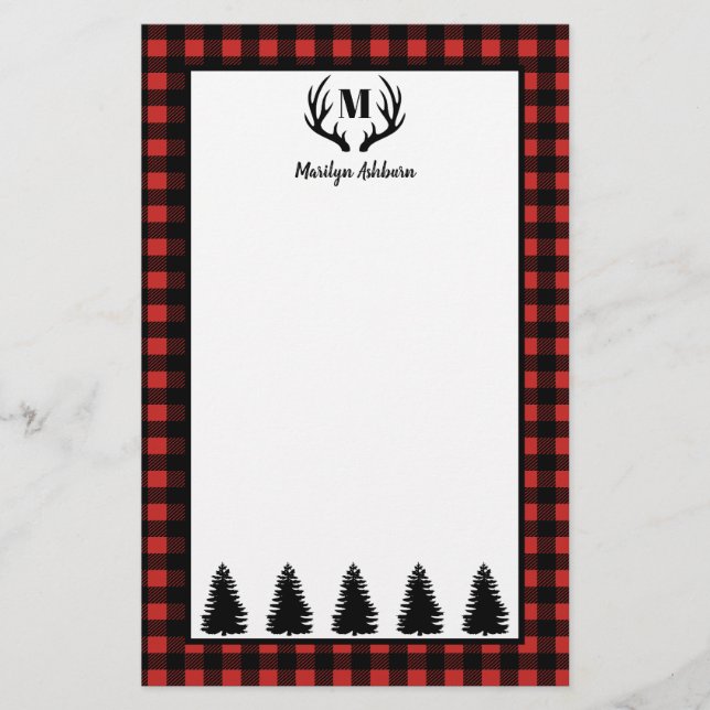 Papeterie Russe Buffalo Check Plaid & Black Forest & Antler (Devant)
