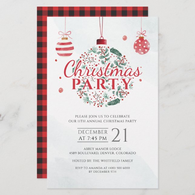 Papeterie Rustic Plaid Noël Fête Invitation (Devant / Derrière)
