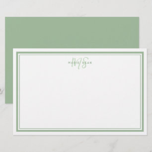 Papeterie Sage Vert Minimaliste Simple Monogramme Deux Bordu