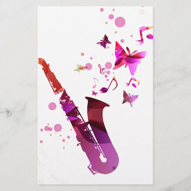 Papeterie Saxophone musique mignonne et papillons (Devant)