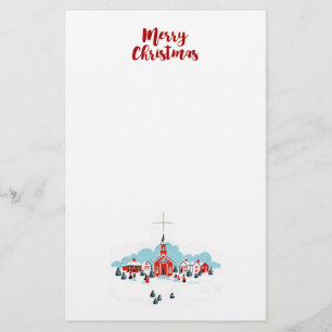 Papeterie Scène d'hiver avec une église rouge et l'étoile de